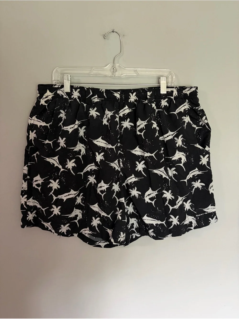 Columbia PFG Swim Trunks Mens XL Black White Swordfish Drawstring Shorts AOP
